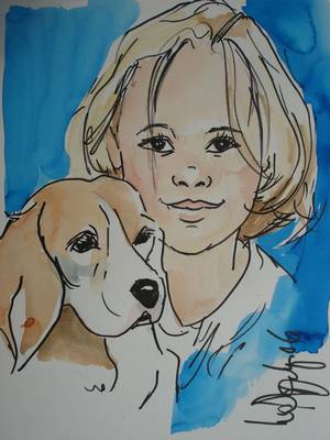 Cartoon v.hond + baasje