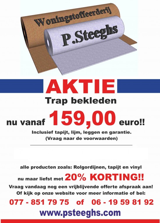 Venlo Blerick Venray Roermond. omgeving Trap Bekleden vanaf 159,00 incl tapijt P.Steeghs