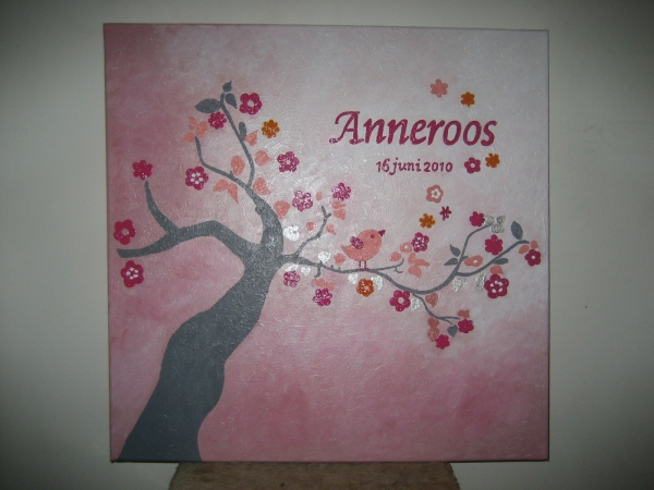 Geboorteschilderij op canvas van geboortekaartje