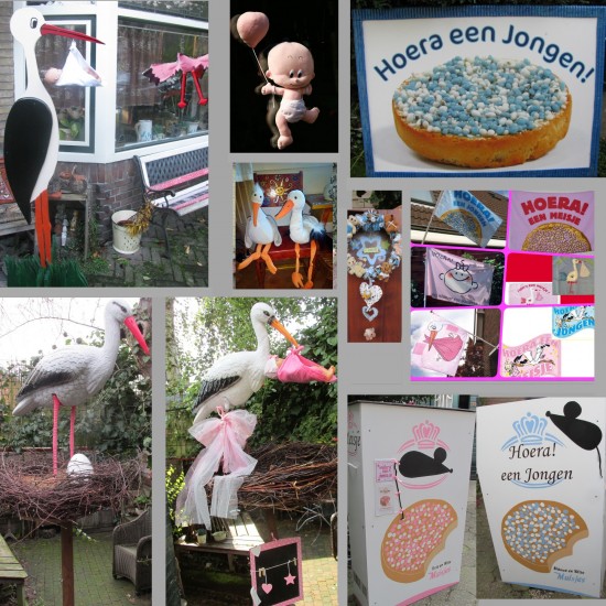 Verhuur van geboorteborden, ooievaar op nest, Megapak Beschuit met muisjes, geboortekrans/vlaggen — foto 1