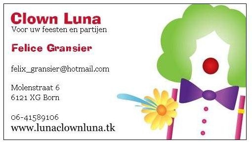 Clown Luna voor al uw feesten en partijen!