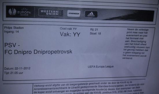 2 TICKETS UEFA WEDSTRIJD PSV - DNJE..TE KOOP — foto 2